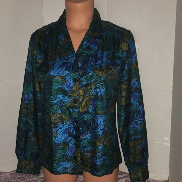 Vintage Silky Abstract Notations Secretary Blouse - Picture 6 of 7